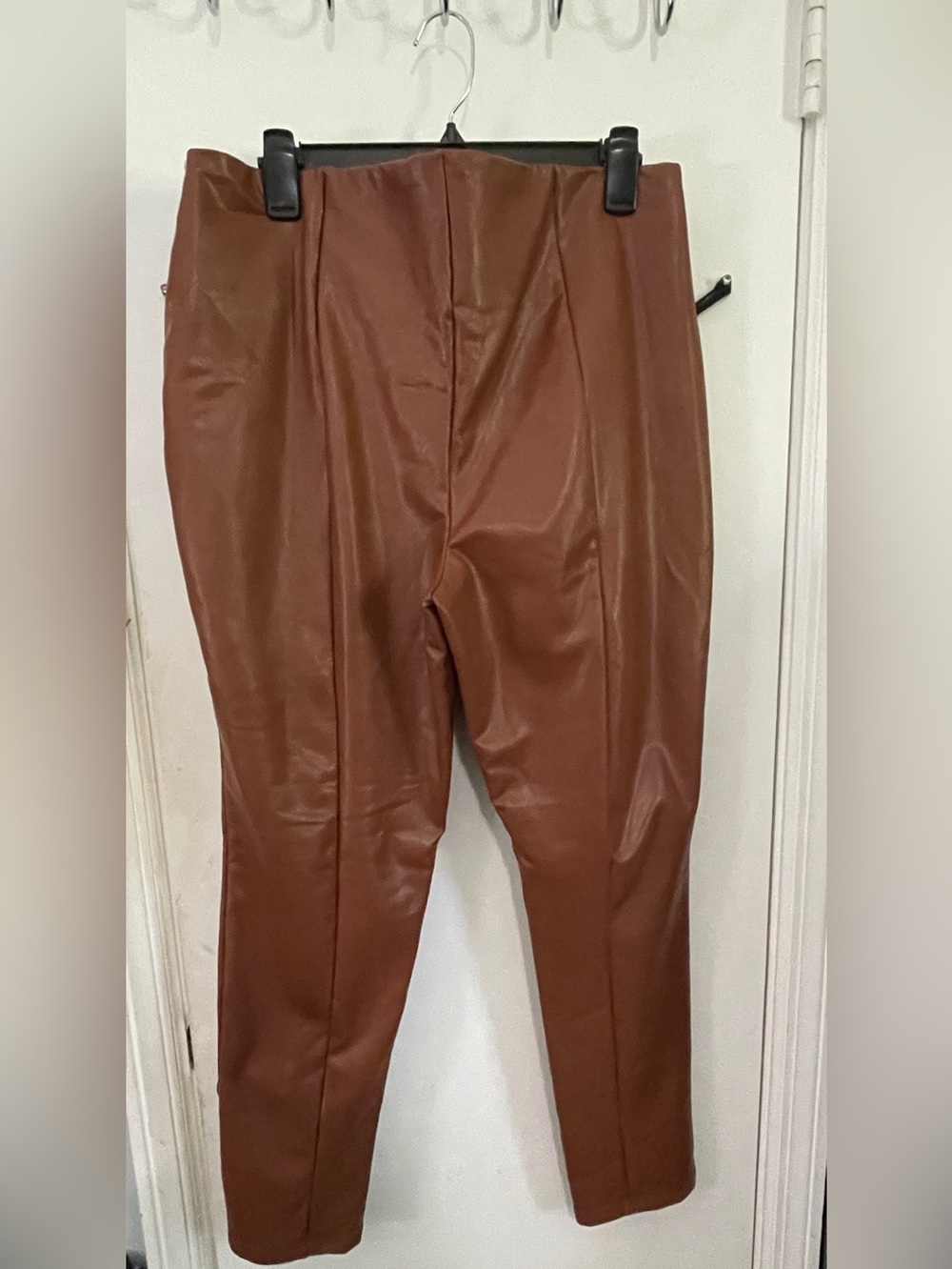 Women's Faux Leather High-Waist Pantsuit Pants — Brown
